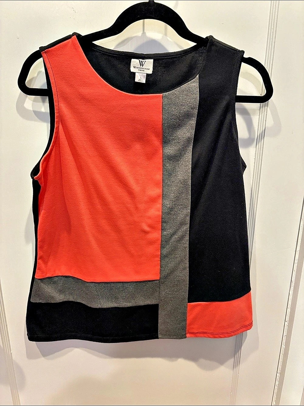 Worthington Color Block Sleeveless Top in Black & Red Size Large BN106